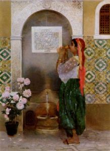 Algerian Girl Beside A Fountain