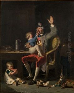 Le Vieux Militaire Jouant Avec Deux Enfants by Nicolas Toussaint Charlet