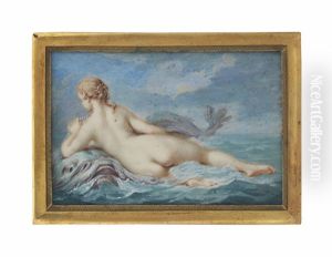 A Nereid Reclining On A Sea Creature, A Dolphin Swimming Alongside