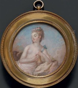 Portrait De La Deesse Junon Dans Des Nuees, Les Seins Nus, Tenant Une Aiguiere, Des Roses Dans Sa Chevelure Et Un Aigle A Ses Cotes