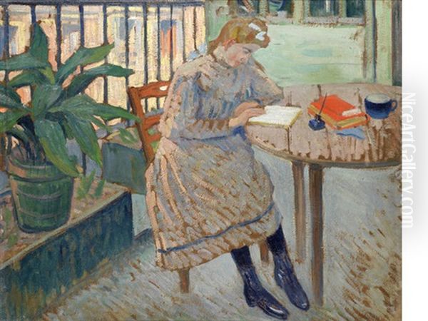Girl Reading On A Shaded Balcony - view 1