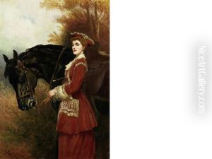 A Lady With Her Dark Brown Horse by John Charlton
