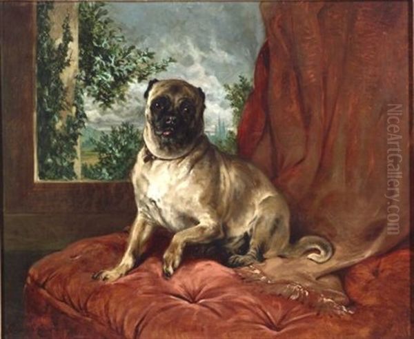 Kitty/a Portrait Of A Pug On A Tufted Cushion - view 1