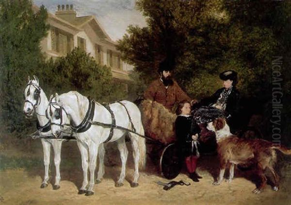 Colonel The Reverend Cumming Macdona Mp, With His Wife And Son In A Carriage Drawn By Two White Horses - view 1