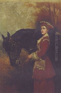 A Lady With Her Dark Brown Horse by John Charlton