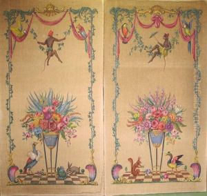 Atheniennes Fleuries, D'animaux Et D'oiseaux Exotiques Dans Un Entourage De Guirlandes De Fleurs (pair) Atheniennes Fleuries, D'animaux Et D'oiseaux Exotiques Dans Un Entourage De Guirlandes De Fleurs (pair)