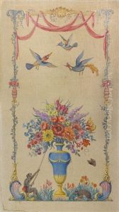 Vase Fleuri, Animaux Et Oiseaux Exotiques Dans Un Entourage De Guirlandes De Fleurs Vase Fleuri, Animaux Et Oiseaux Exotiques Dans Un Entourage De Guirlandes De Fleurs
