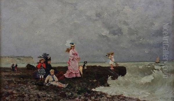 Elegantes Et Enfants Pres Du Rivage - view 1