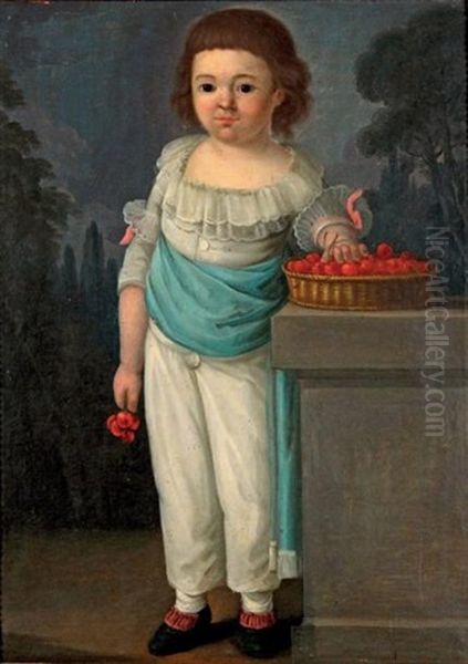 Portrait D'un Jeune Garcon Pres D'un Panier De Cerises - view 1