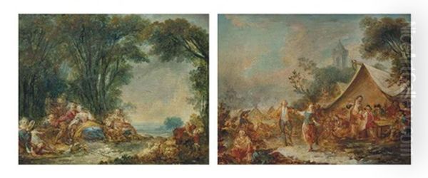 Couple Dansant Dans Un Campement; (+ Scene Galante Dans Un Paysage; Pair) - view 1