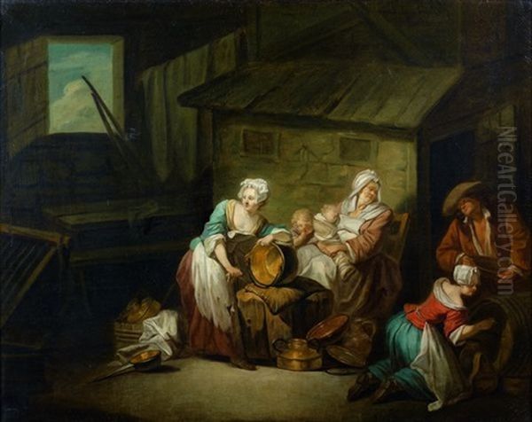 Famille Dans Un Interieur Paysan - view 1