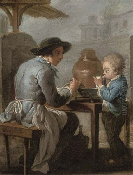 A Yard With A Drink Seller And A Boy - view 1