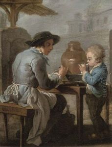 A Yard With A Drink Seller And A Boy
