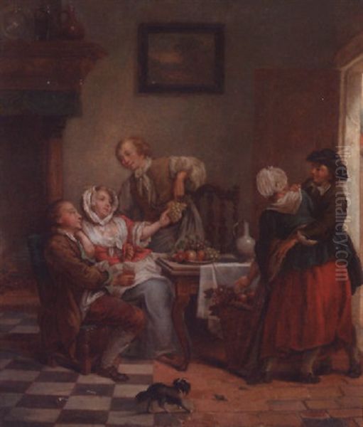 An Interior With Figures Drinking And Eating Fruit - view 1