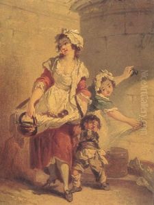 Peasants By A Fountain by Jean-Baptiste Charpentier the Elder