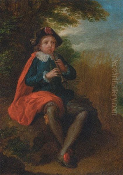 A Young Boy Playing A Shawn In A Landscape - view 1
