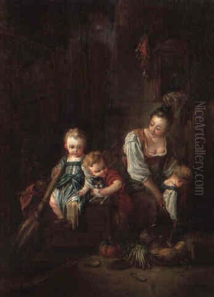 Kitchen Interior With A Mother Reprimanding Her Children - view 1