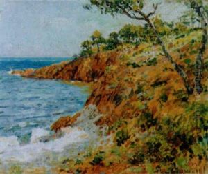 Felsige Meereskuste Mit Brandung Bei Estoril by Albert Charpentier