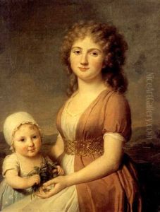 Portrait De Madame Templier Et De Sa Fille Devant Un Paysage by Constance Marie (Blondelu) Charpentier