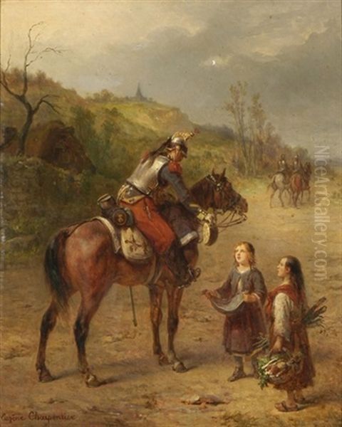 Kurassier Zu Pferd Mit Bettelnden Kindern - view 1