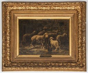 Barnyard Scene With Sheep And Rooster
