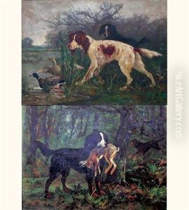 Scene De Chasse (+ Another; Pair) by Albert Charpin