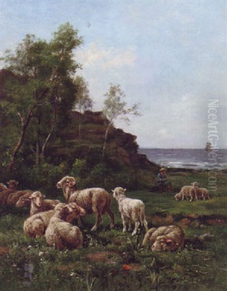 A Shepherd And His Flock By The Sea - view 1