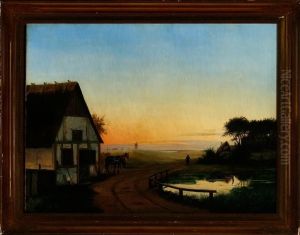 Evening Atmosphere By The Village Pond by A. Andersen