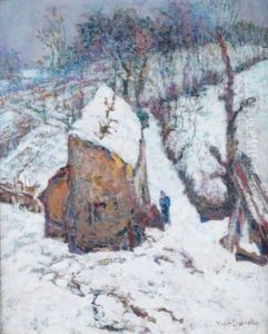 Ferme En Montagne Sous La Neige by Victor Charreton
