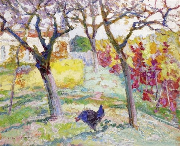 Auvergne, Le Jardin En Automne Derriere L'eglise - view 1