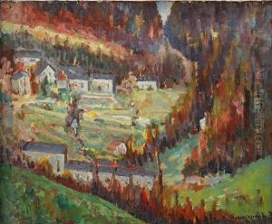 Autumn Village Scene by Victor Charreton
