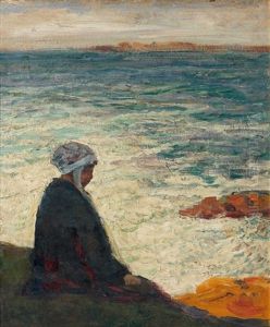 Bretonne Assise En Bord De Mer, Baie De Ploumanach by Victor Charreton