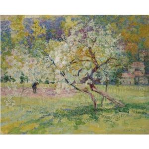 Arbres En Fleur Dans La Prairie, Auvergne