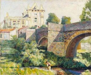 Pont Fortifie Devant Un Chateau Saint Amant - Tallende by Victor Charreton