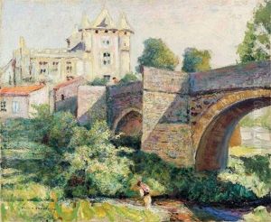 Pont Fortifie Devant Un Chateau La Monne A Murols by Victor Charreton