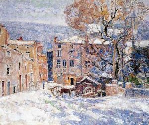 La Place Du Village Sous La Neige by Victor Charreton