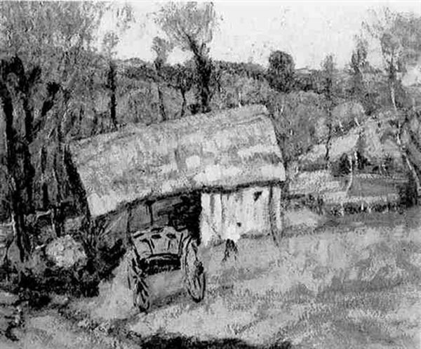 Charrette Devant Une Chaumiere - view 1