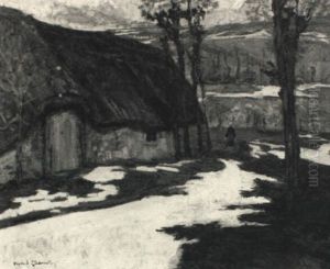 Thatched House In Winter Landscape by Victor Charreton