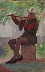 Le Joueur De Flute Traversiere by Henrik Georges Charrier
