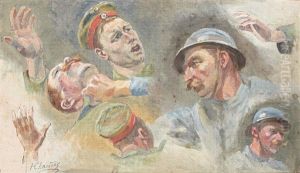 Etudes De Visages De Soldats (study) by Henri Georges Jacques Chartier