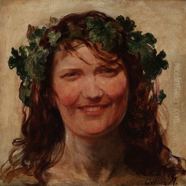 A Young Woman With A Wreath Of Wine Leaves In Her Hair - view 1