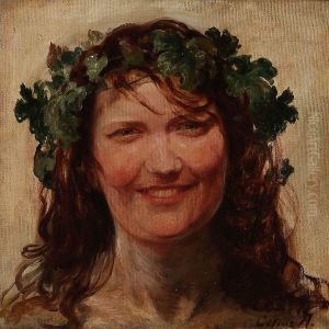 A Young Woman With A Wreath Of Wine Leaves In Her Hair by Cilius Andersen