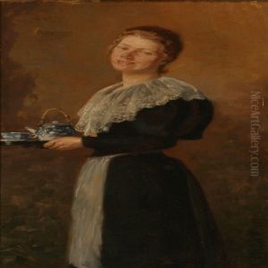 A Lady With A Tea Tray by Cilius Andersen