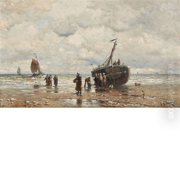 Fisherfolk And Boats By The Shore - view 1