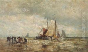 Sailships On Beach by Henry Chase