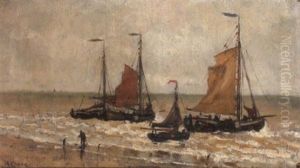 Sailing Vessels At Shore by Henry Chase