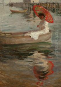 Woman With Crimson Parasol by William Merritt Chase