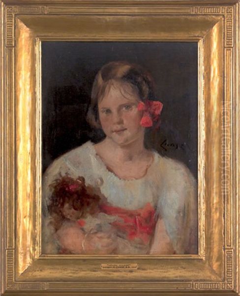 Portrait Of The Artist's Daughter, Helen Velasquez Chase, Wearing A White Dress With A Red Bow In Her Hair And Holding Her Doll - view 1