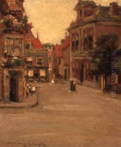 The Red Roofs Of Haarlem-a Street In Holland by William Merritt Chase