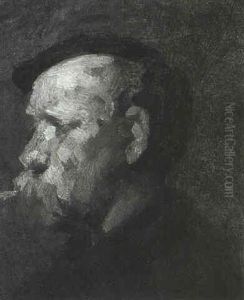 Profile Portrait Bust Of A Man With Pipe by William Merritt Chase